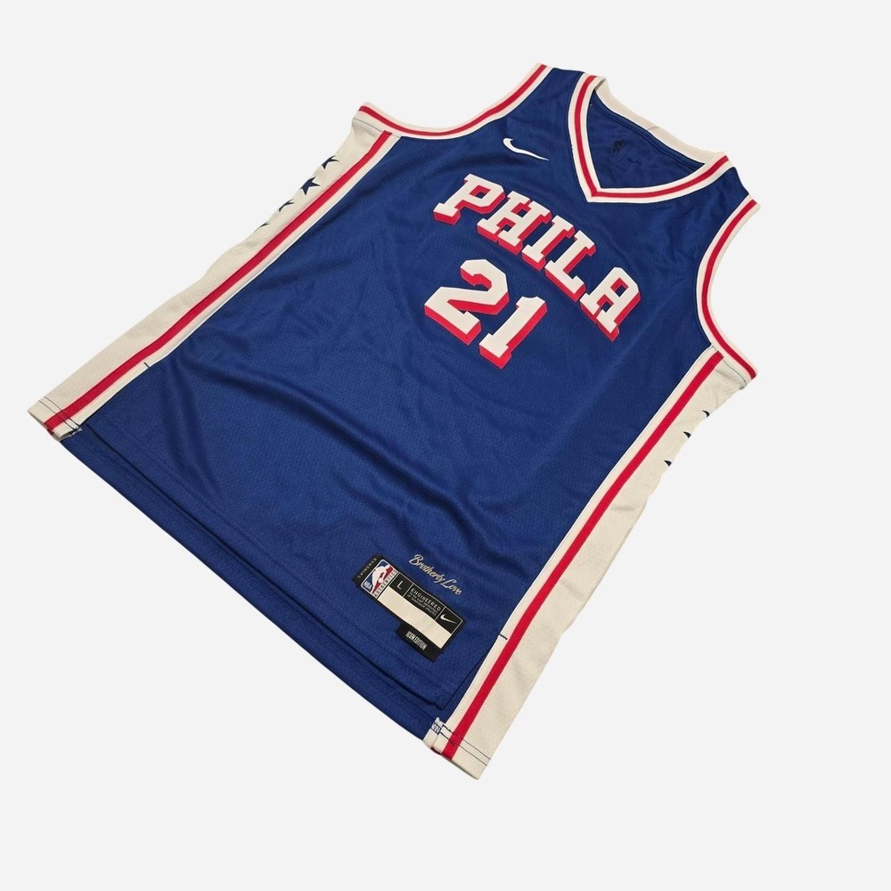 Nike Philadelphia 76ers Embiid 21 Jersey Blue Basketball Youth- Large